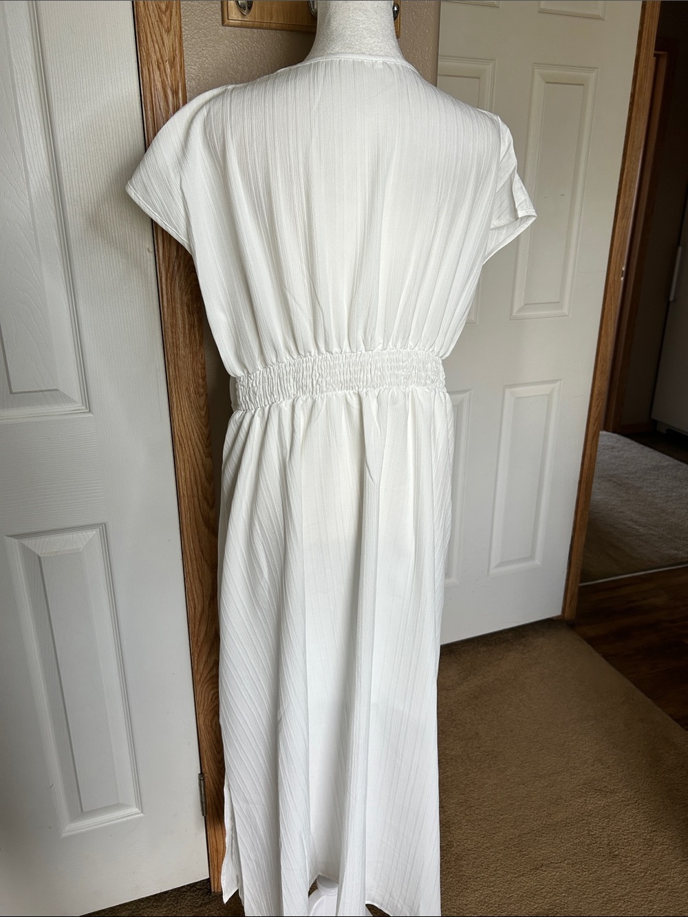 WHITE Lace Trim V-Neck Flowy Maxi Dress - Picture 4 of 8